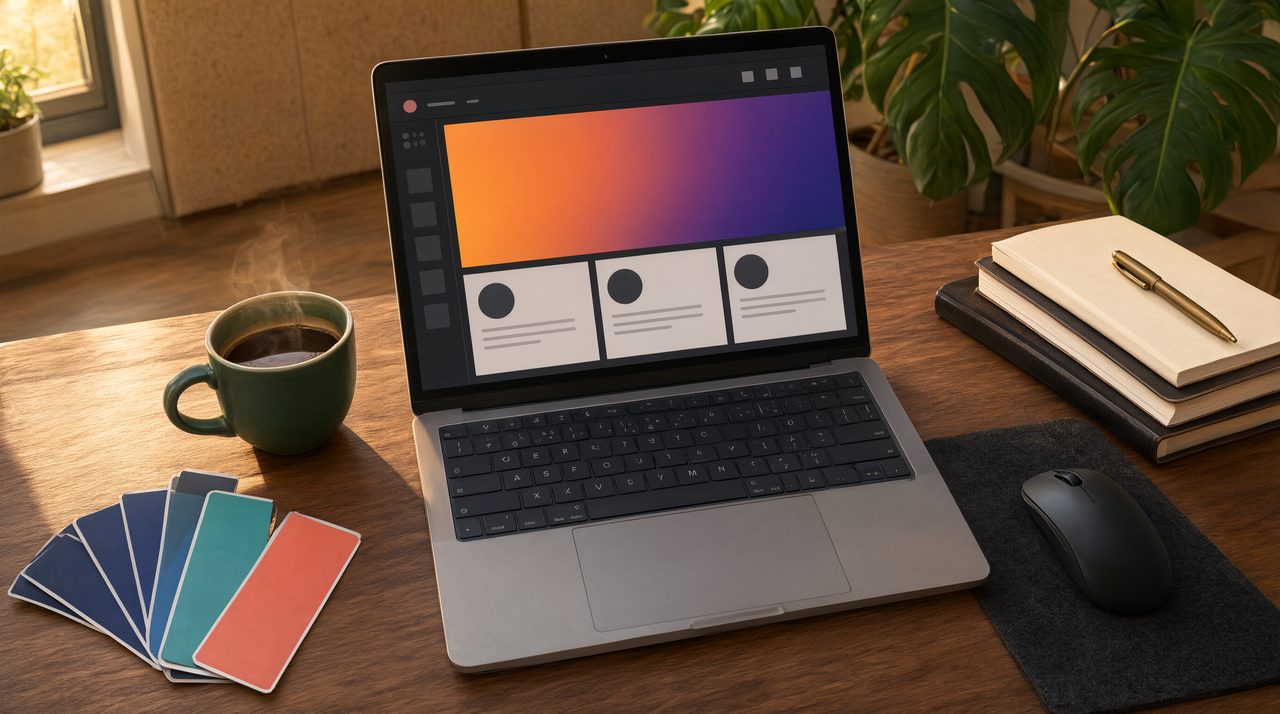 A web agency designer reviewing a website design on a laptop during a client UAT session.